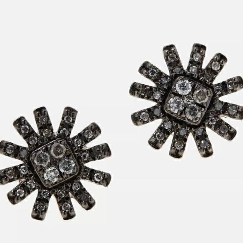 Colleen Lopez HSN  .25ctw Sterling Silver Gray Genuine DIAMOND Sunburst Earr…